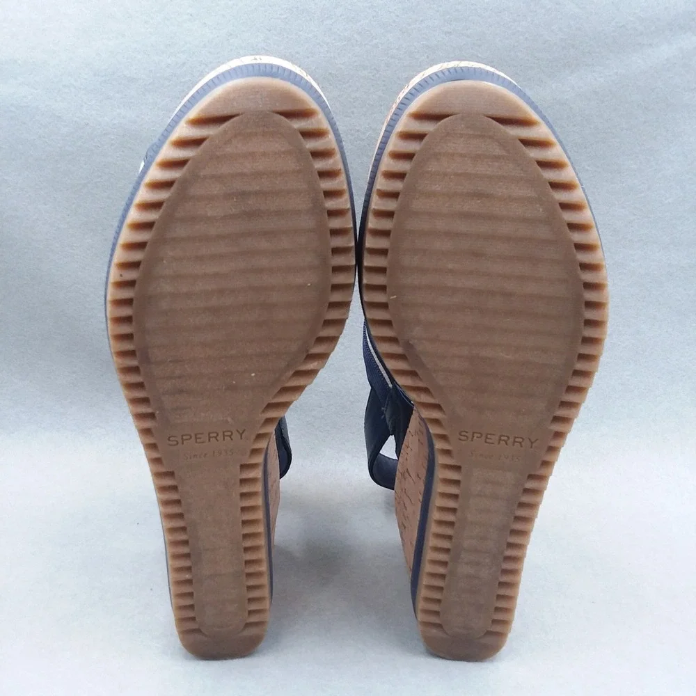 Sperry Kennedy Plushwave Wedge Sandals Stripe Platform Cork‎ Shoes Women's 9M
